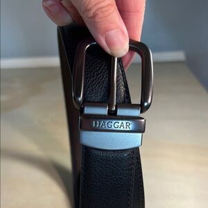 Haggar Black Belt with Brushed Silver Buckle Sz 34